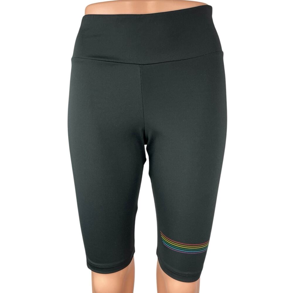 NEW Adidas Black Gay Pride Mid Rise Activewear Training Workout Biker Shorts XS